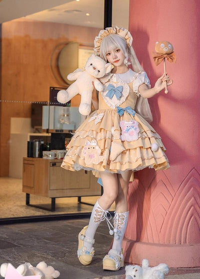 OCELOT~Bear Cheese~Sweet Lolita Jumper Dress Yellow Lolita JSK   