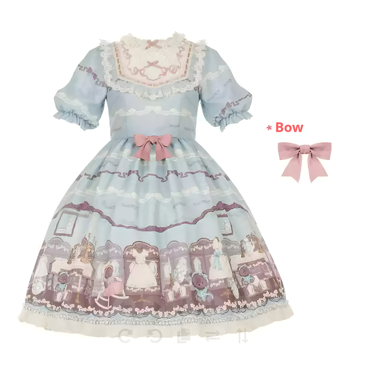 With Puji~Brown Doll House~Kawaii Lolita Brown Print JSK and OP Dress