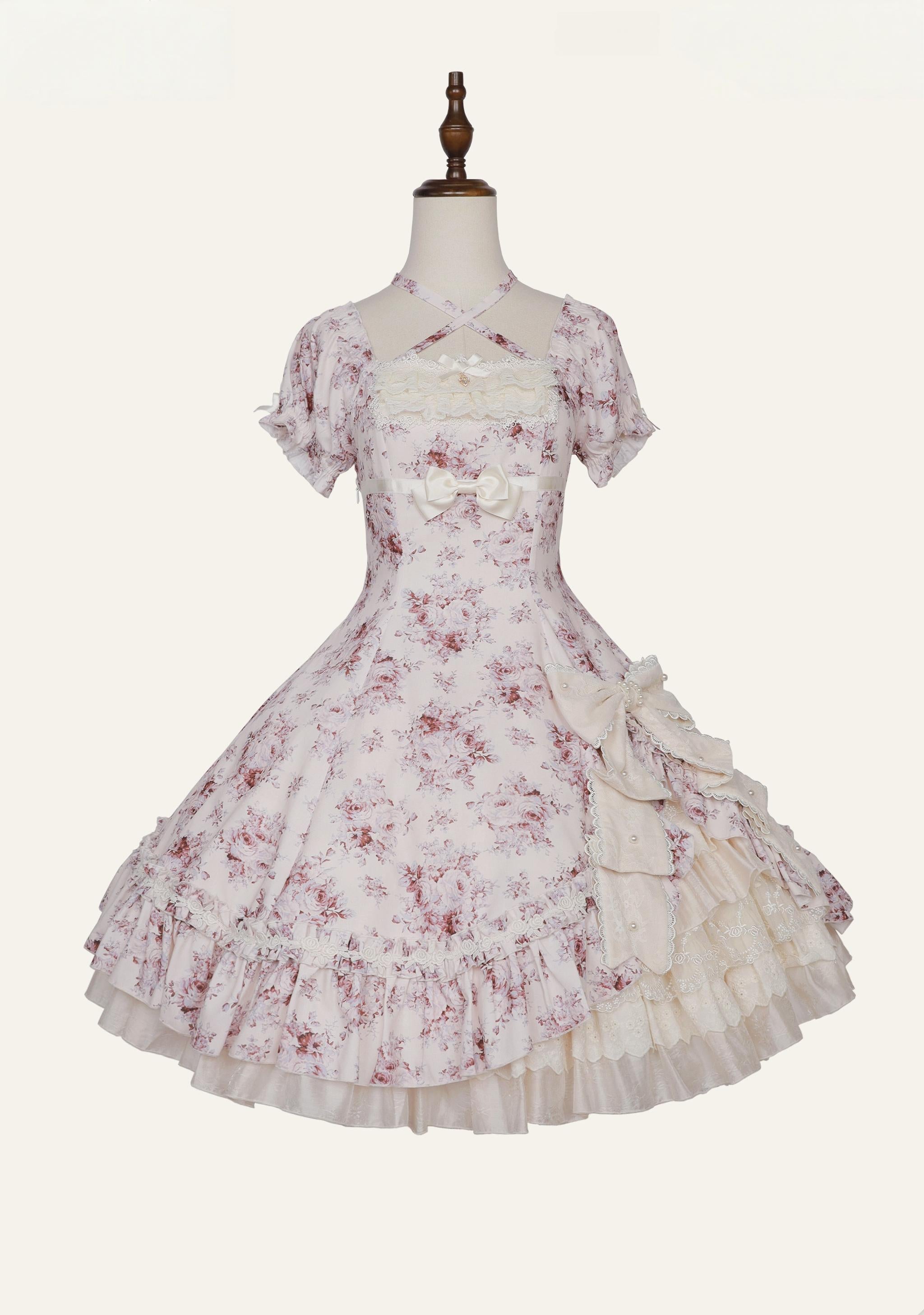 Black Rose - Printed Old School Lolita Dress, Front Opening (L M S XL XS) 44636:817127
