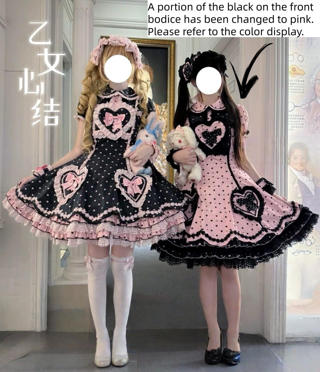 Maiden's Heart Knot - Cotton Old School Lolita Dress, Heart Polka Dot