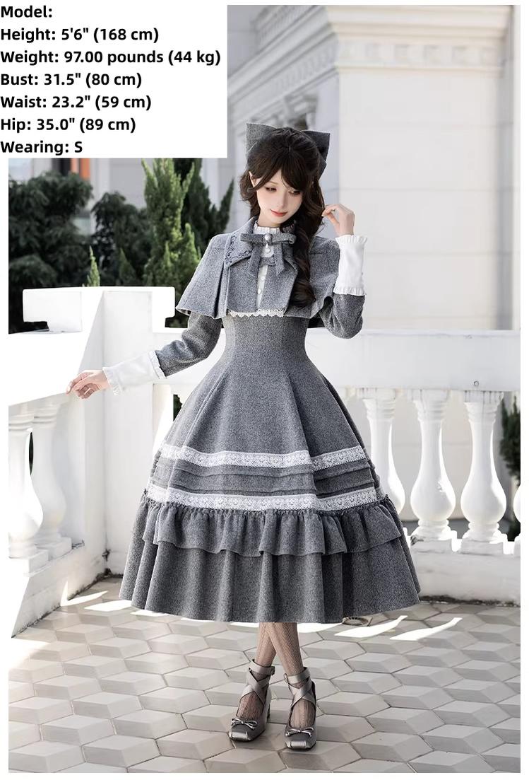 Reminisce - Pile Classic Lolita Dress, Detachable Cape 44439:808571