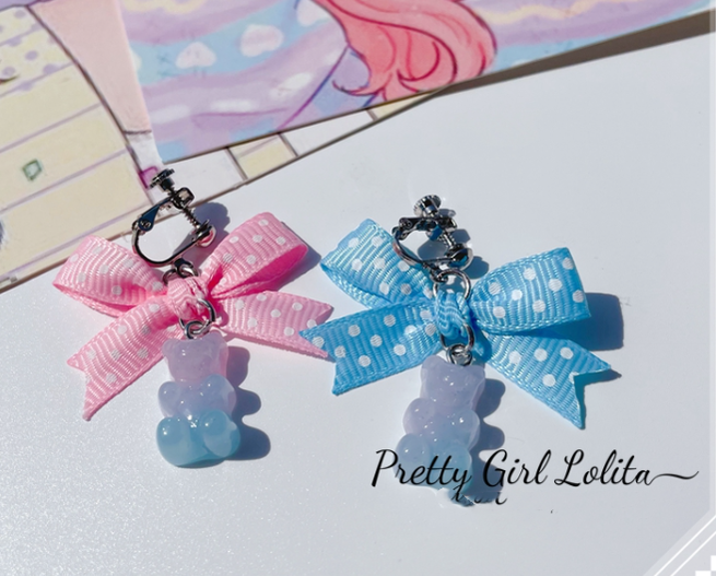 Pretty Girl Lolita - Sweet Lolita Pink-blue Accessories a pair of ear clips