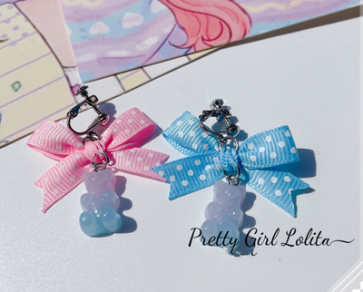 Pretty Girl Lolita~Sweet Lolita Pink-blue Accessories a pair of ear clips  