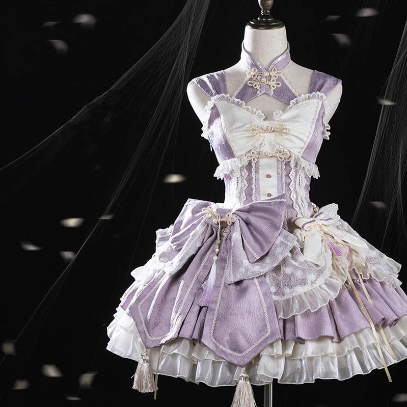 Mewroco~White Pear Dream~Han Lolita JSK Dress Halter Dress for Summer Wear S Purple jsk 