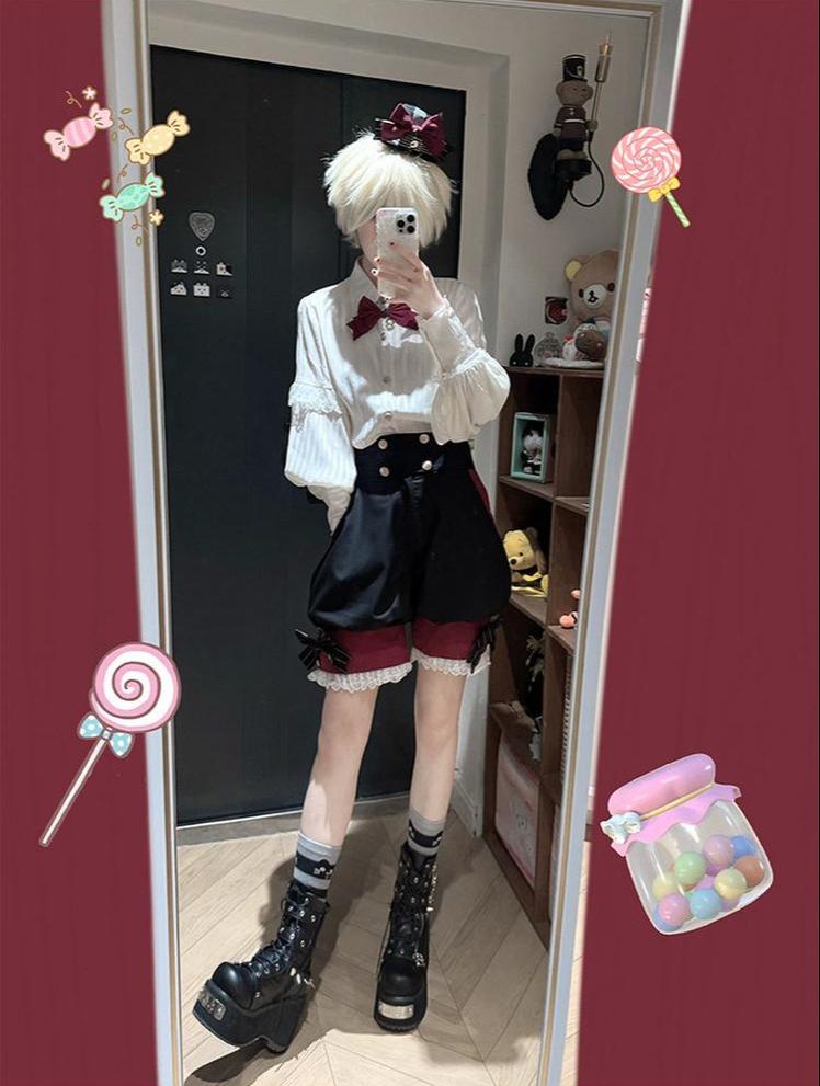 Candy Shop - Ouji Lolita Vest Set, Ruffle Hem Bow Shorts (L M S XL) 45061:832835