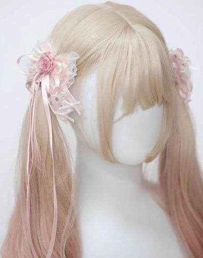 (BFM)The Accessories' Story~Satin Ballet~Sweet Pink Lolita Headdress Feather Bow Floating ribbon clips  