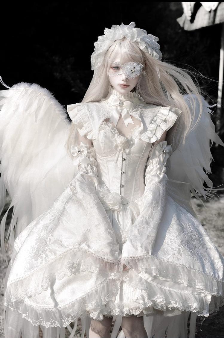 Dawn Sacrament - Striped Jacquard Gothic Lolita SK Dress, Boning Bodice