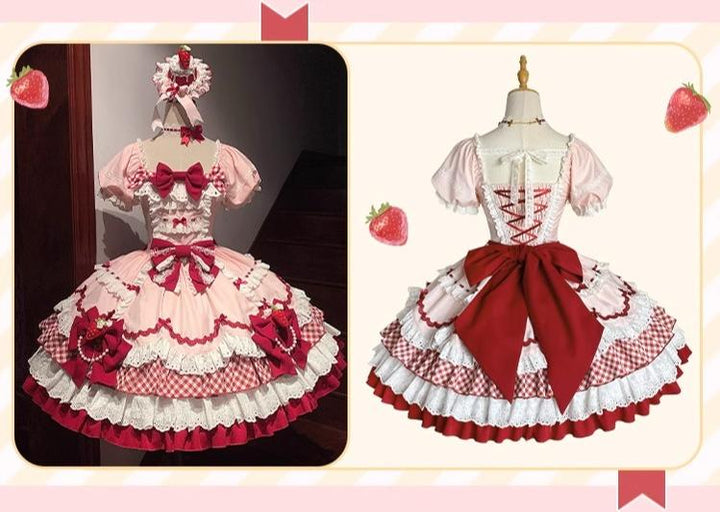 Sakurahime~Berry Sweetheart~Sweet Lolita OP Suit Old School Lolita Dress and Top Hat