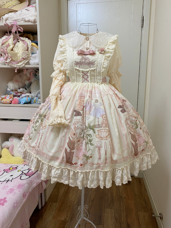 3 Puppets~Elegant Lolita Bear Embroidery Mutton Sleeve Blouse   