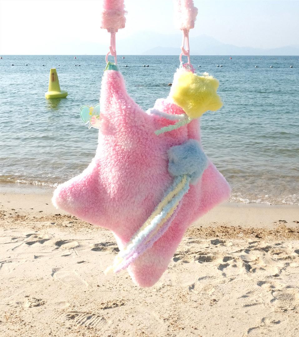 (BFM)Frufru~Cute Lolita Bag Cartoon Stars Yellow Plush Bag pink