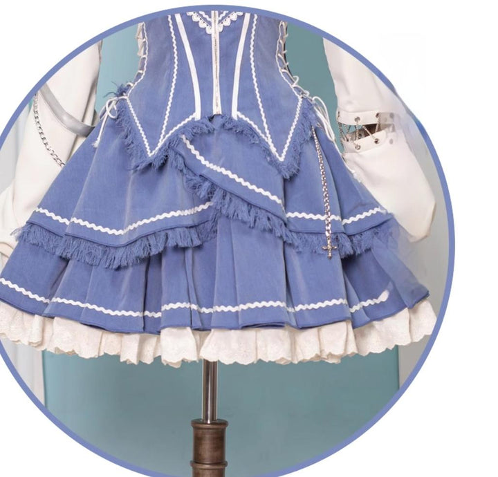 OCELOT~Love Affairs~Sweet Lolita Bodice Set Spicy Cowgirl Dress Set S Denim blue skirt 