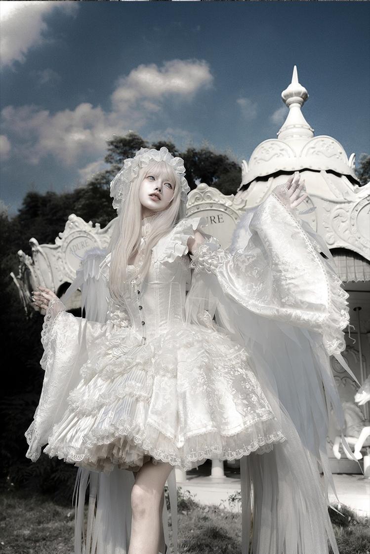 Dawn Sacrament - Striped Jacquard Gothic Lolita SK Dress, Boning Bodice