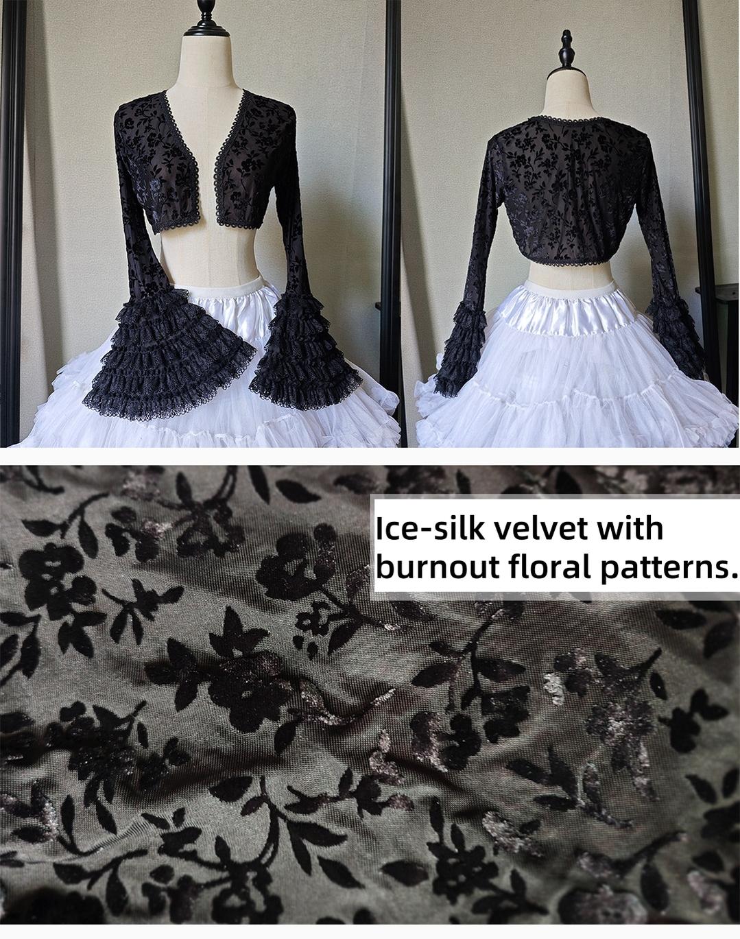 MILU ORIG - Six-Panel Gothic Lolita JSK Dress, Tiered Ruffles Bolero Only S