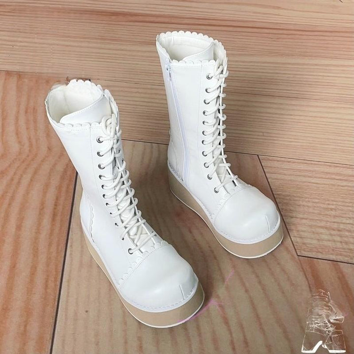 Antaina~Daily Lolita High Platform Shoes Customized Lolita Boots White matte version (3cm front / 6cm back) 33