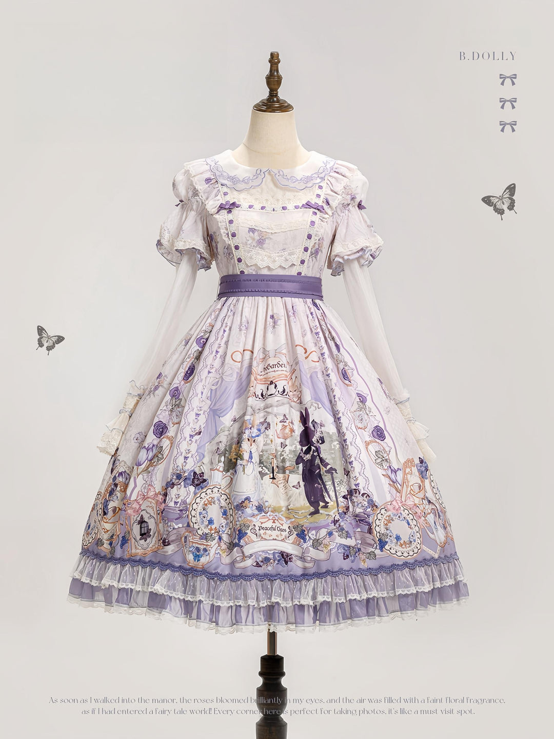 Baduoni~Red Bunny Tea Party~Sweet Lolita OP Classic Dress with Detachable Apron BNT OP (OP + Detachable Sleeves + Detachable Waist Tie) S