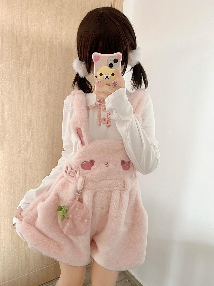 To Alice~Sweet Lolita Strap Shorts Strawberry Rabbit Winter Lolita Suit