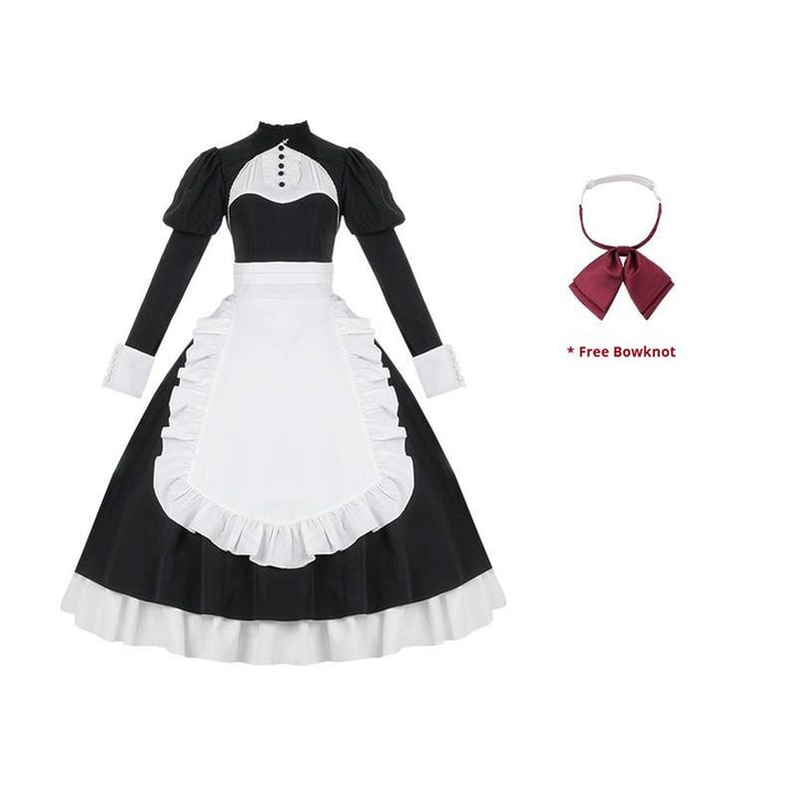 With PUJI~Night Banquet~Ouji Lolita Outfit/Maid Lolita OP Twin Lolita Suit S Maid OP with bowknot 