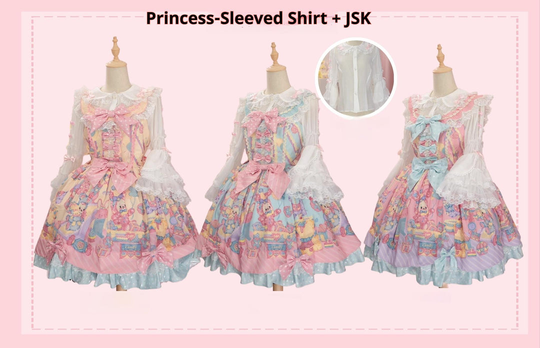 Star Fantasy~Rainbow Buffet Bunny~Candy-Like Kawaii Lolita Dress Suit with Plus Size Shirt 42807:756993