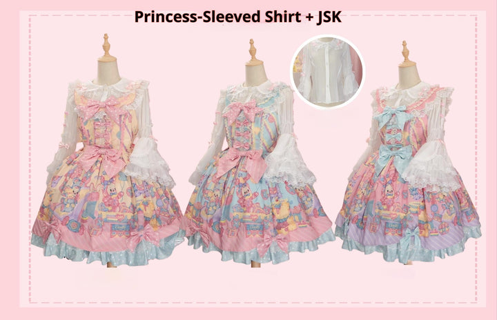 Star Fantasy~Rainbow Buffet Bunny~Candy-Like Kawaii Lolita Dress Suit with Plus Size Shirt 42807:756993