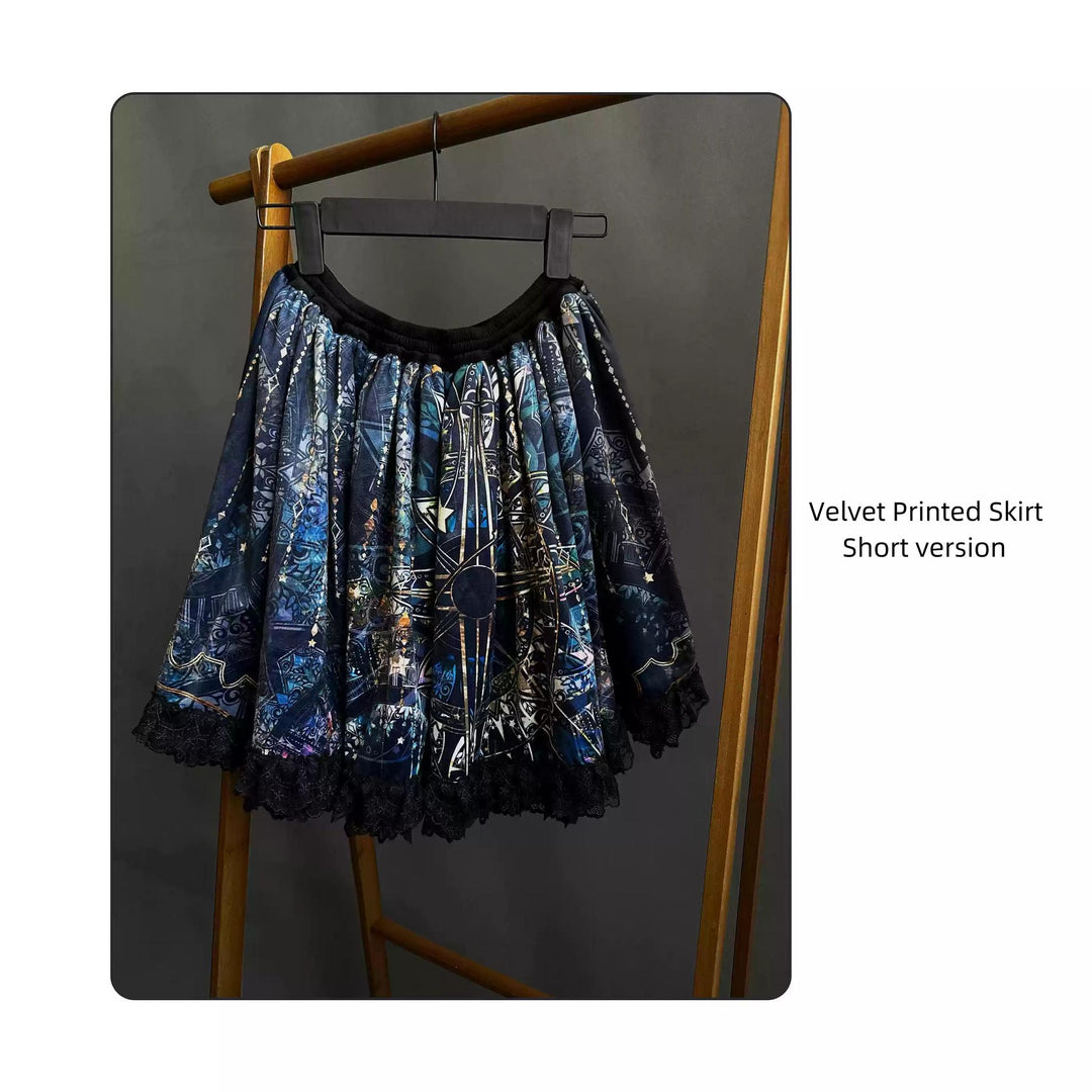 SUSIN~Night Traveler~Classic and Elegant Gothic Dress with Colorful Window Prints M Velvet Printed Skirt only - Short version Size 0 