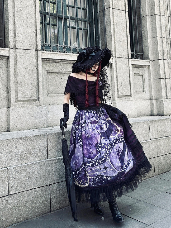 Krncrlo~Laocoon~Gothic Lolita SK Suit With Purple Snake & Apple Print 43289:772521