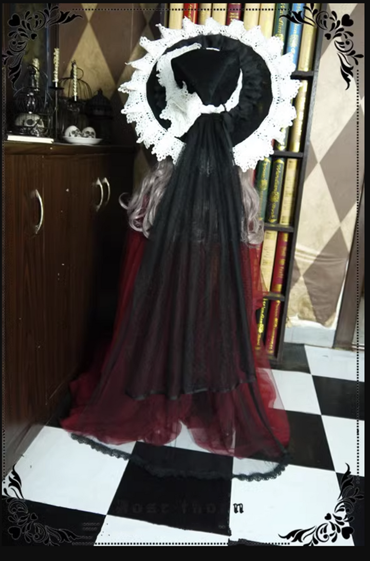 (Buyforme)Rose Thorn~Marisa Impression Black and White Halloween Witch Hat   