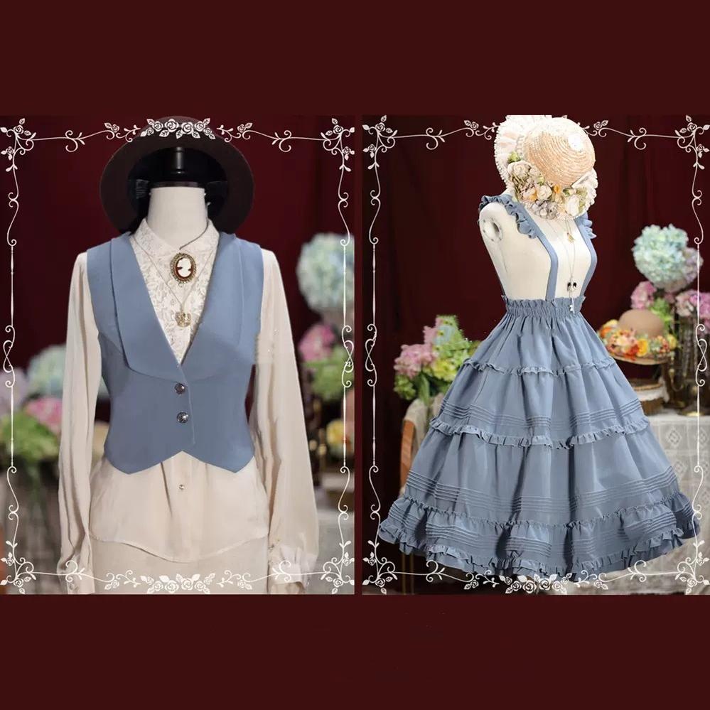 Tiny Garden~Old Love Songs~Lolita Elegant Vintage SK and Waistcoat S-waistcoat only grey blue 