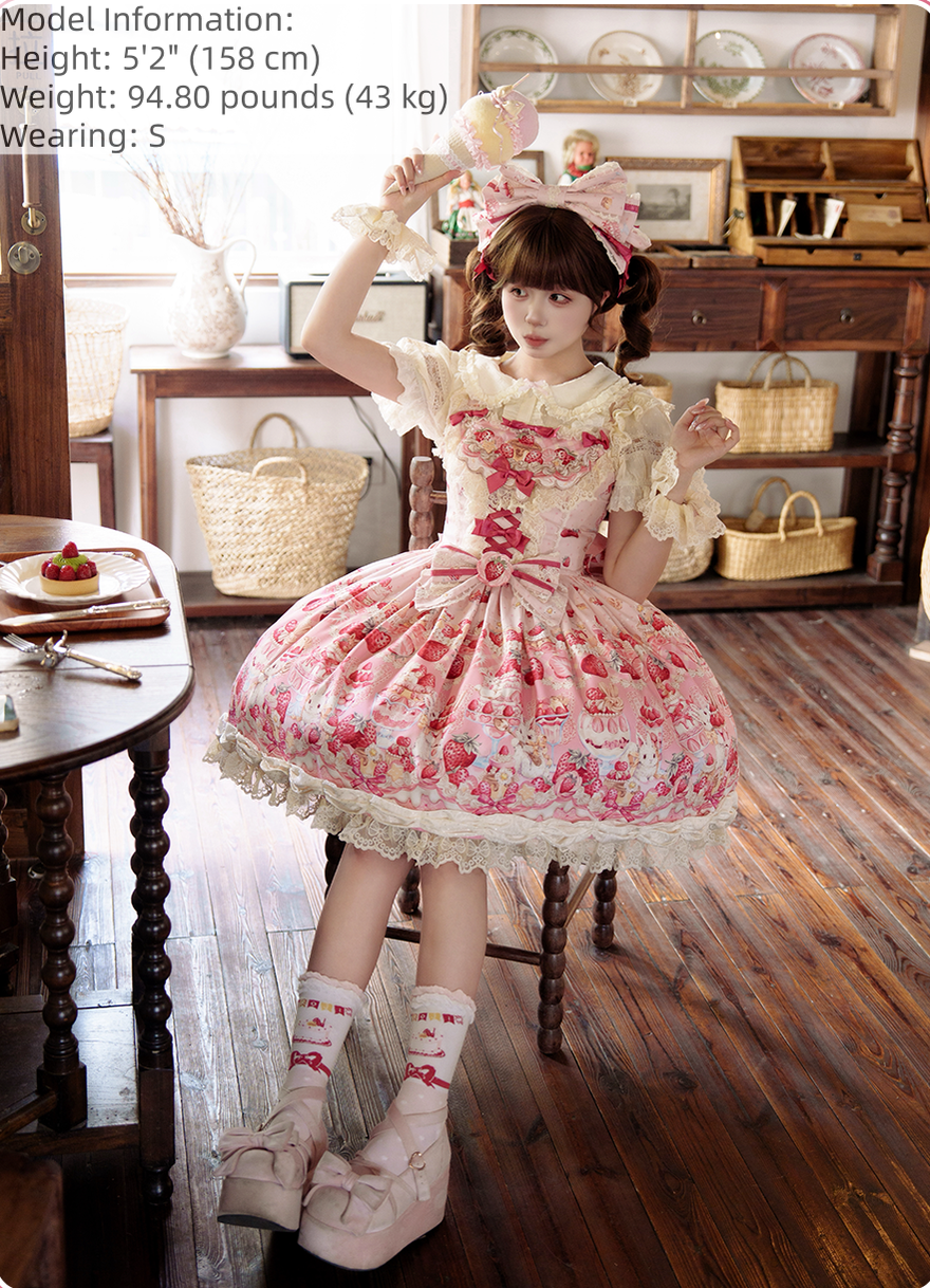 Bavarois Dessert Bunny - Sweet Lolita Strawberry Print JSK Dress 45546:855053