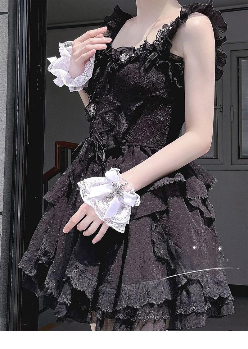 Hua Nai Cat~Gothic Lolita Cuffs with Cross Black and White Hand Sleeve   