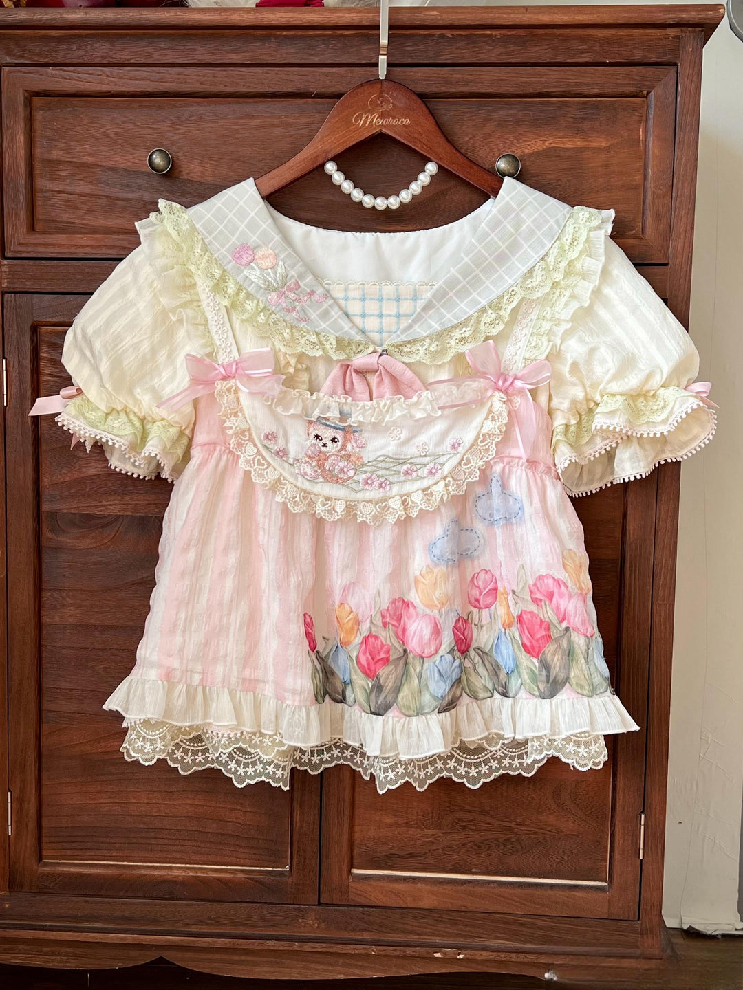 Mewroco~Country Patchwork~Sweet Lolita Dress Set Print OP SK Shirt and Camisole 41848:719122