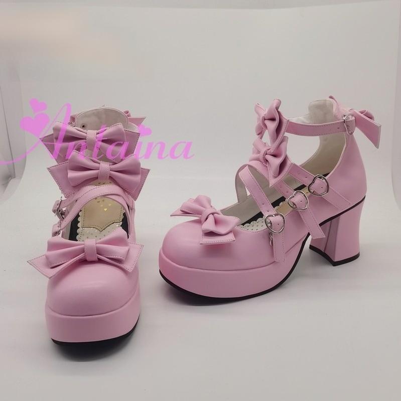 Antaina~Sweet Lolita Heel Shoes Plus Size Shoes 34 Pink matte [7.5cm back 3cm front] 