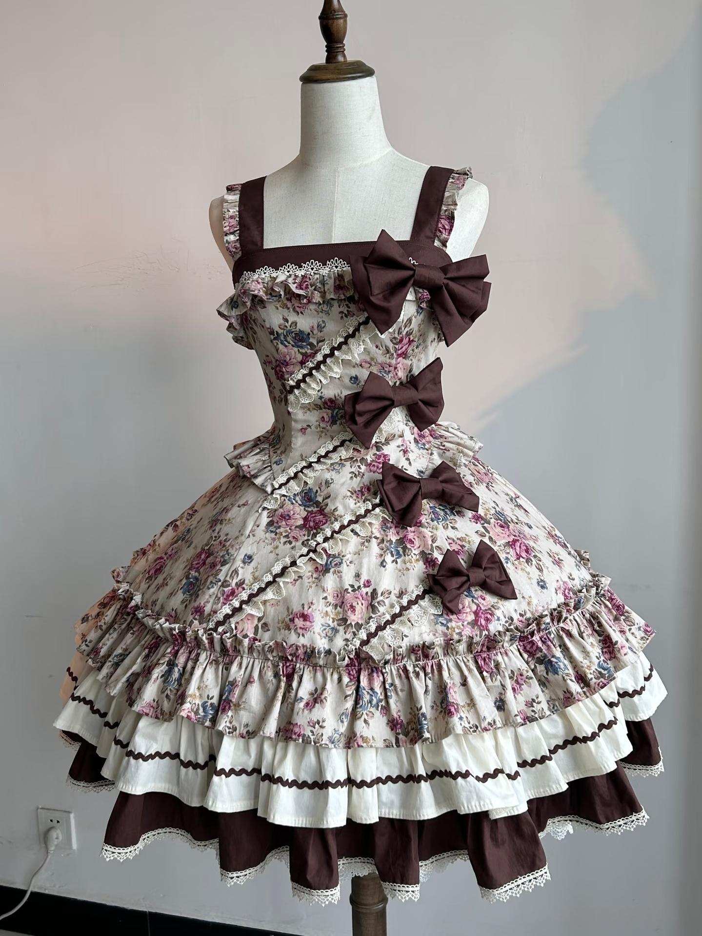 Alice in the Mirror - Albion Reverie - Floral Printed Old School Lolita JSK, Bust-Supporting Dress (2XL L M S XL) 44299:802564