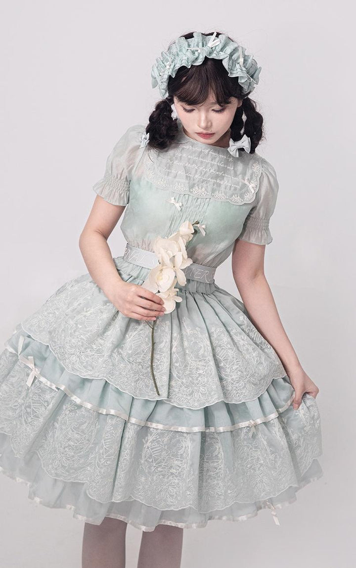 ZJstory~Sonnet Summer~Sweet Lolita Dress Set Embroidery Shirt Tiered Jumper Dress