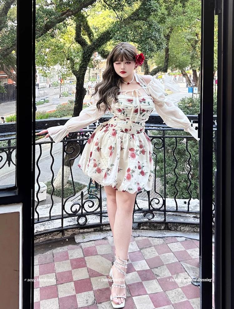 Yingtang~Plus Size Lolita JSK Dress Halter Neckline Sweet Bolero Dress Set Bolero XL 