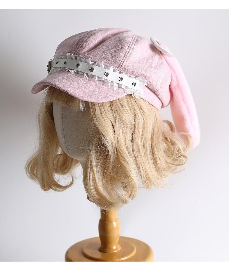 Xiaogui - Kawaii Lolita Hat Daily Baseball Cap with Detachable Ears One Size Pink Hat