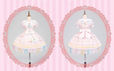 Puppets and Doll~Bear Boy~Kawaii Lolita OP Dress Pink White Dress S Pink 