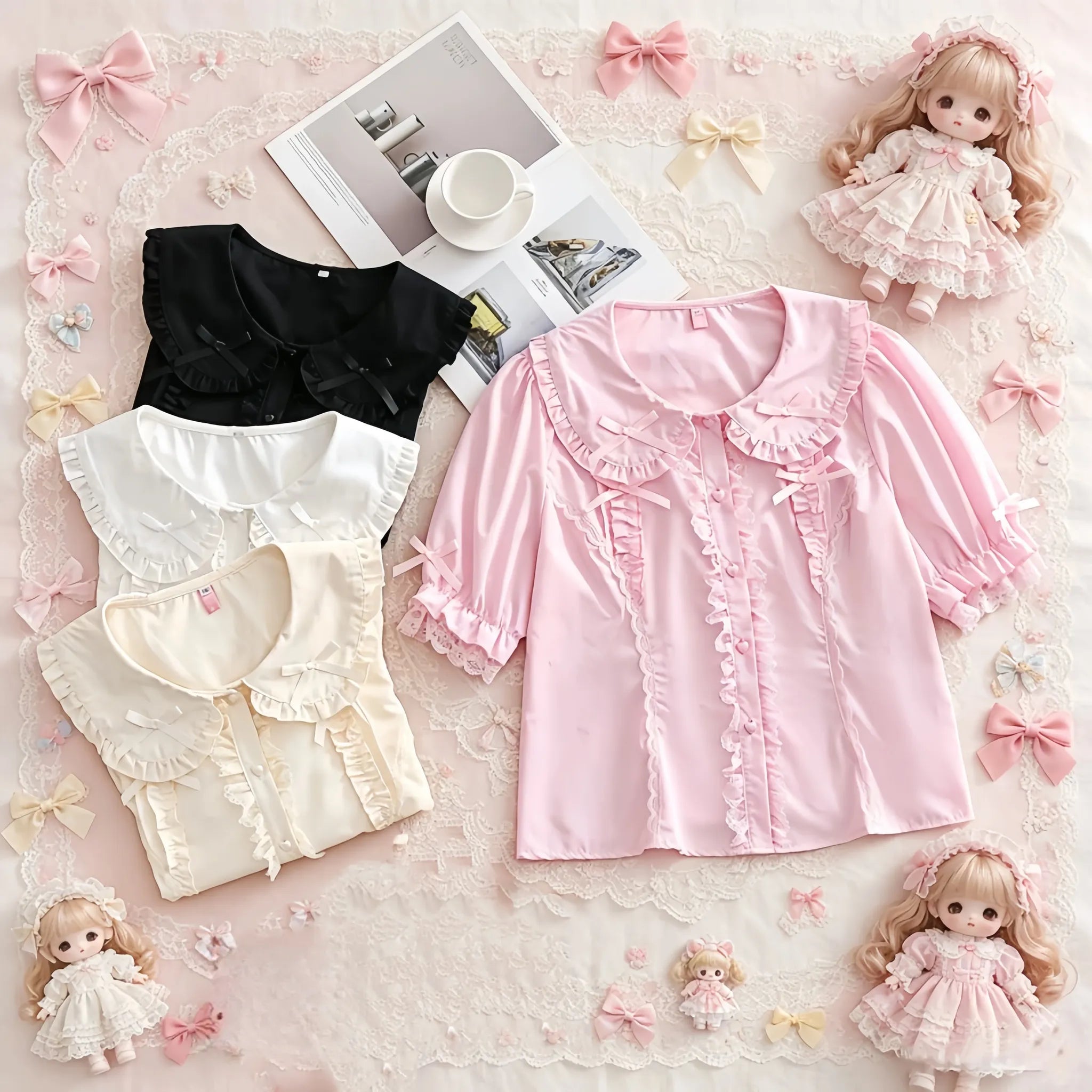 Plus Size Sweet Lolita Blouse with Ruffles, Peter Pan Collar (2XL 3XL 4XL L XL) 45612:855317
