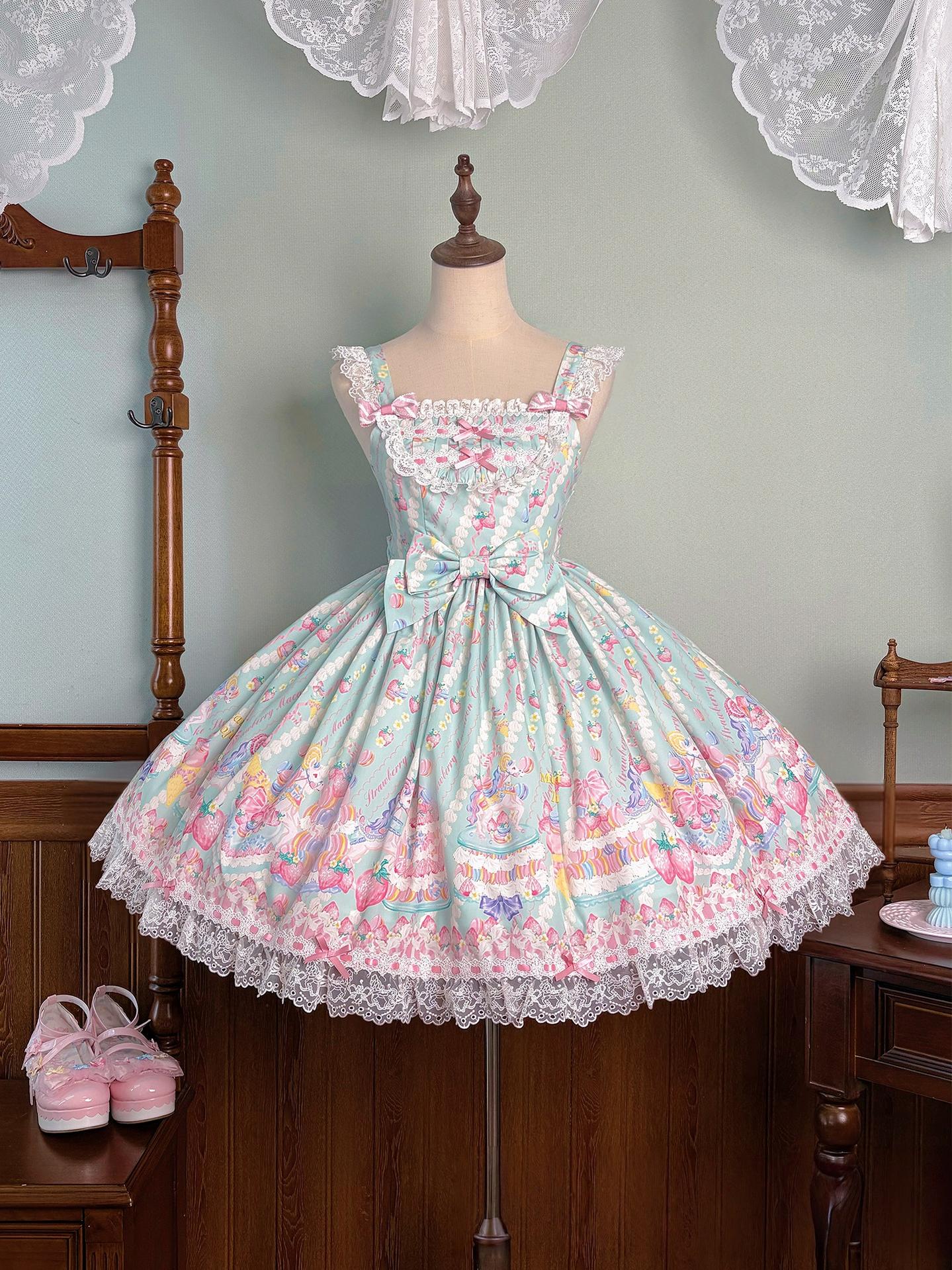 Macaron - Printed Sweet Lolita OP Dress, Old School Lolita JSK Available (L M S XL XS) 45078:834048