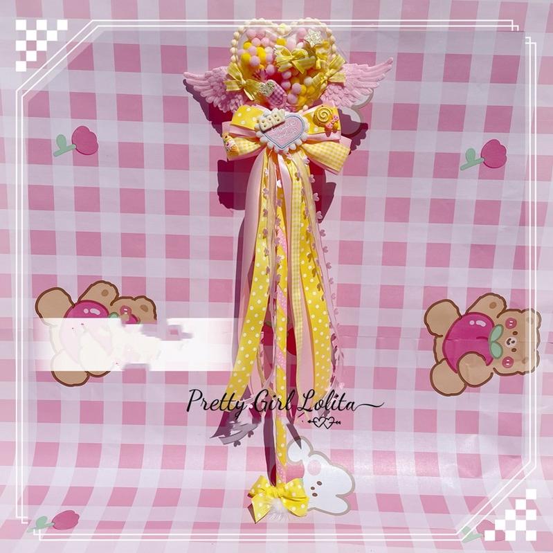 Pretty Girl Lolita~Angel Love Wings~Sweet Lolita Cane 45 cm Photo Props Wand pink and yellow  
