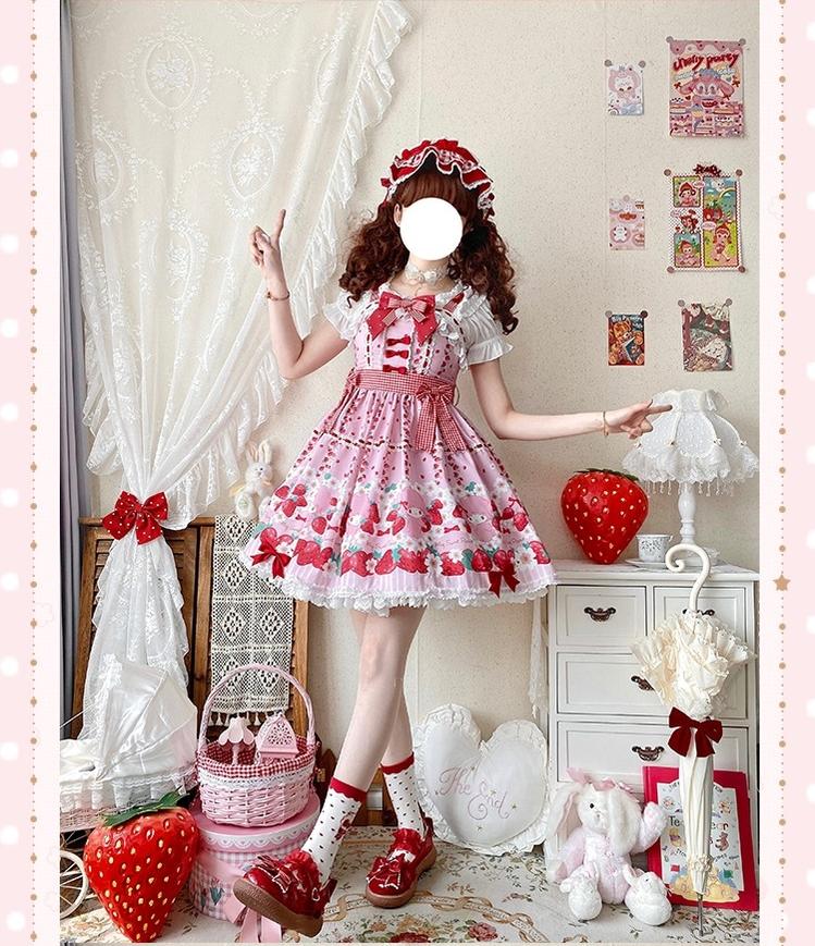 Confession Balloon~Strawberry Beloved~Sweet Lolita JSK Strawberry Print Lolita Dress 40950:694336