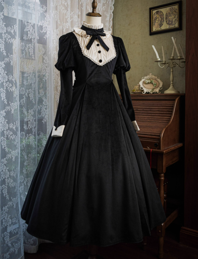Poesy Lolita~Gem Buckle~Elegant Lolita Mutton Sleeve Dress S black 