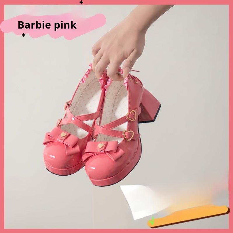 Milk Bun Bunny - Sweet Lolita High Heel Bow Princess Lolita Shoes Barbie Pink 34