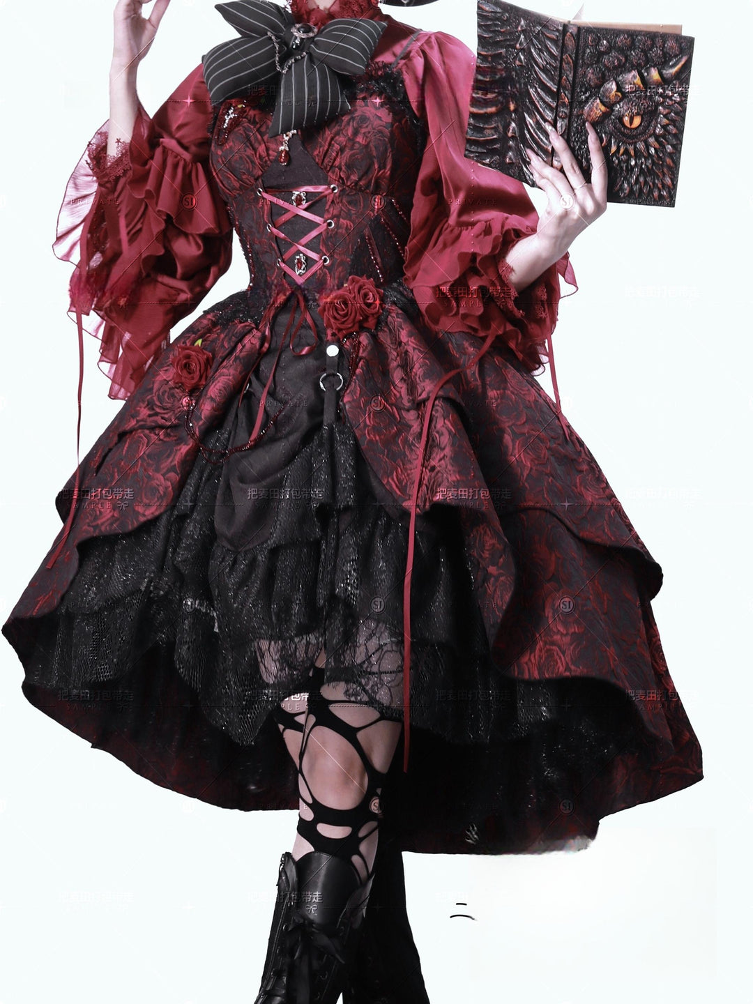 Cornfield Lolita~Rose Blood~Black Red Gothic Lolita JSK Jacquard Court Dress 40688:673100