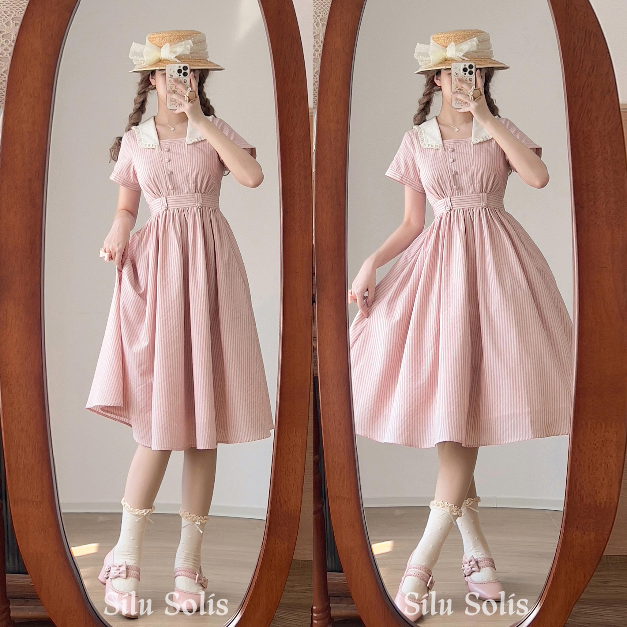 Endless Forest - Summer Striped Classic Lolita OP Dress, Short Sleeve