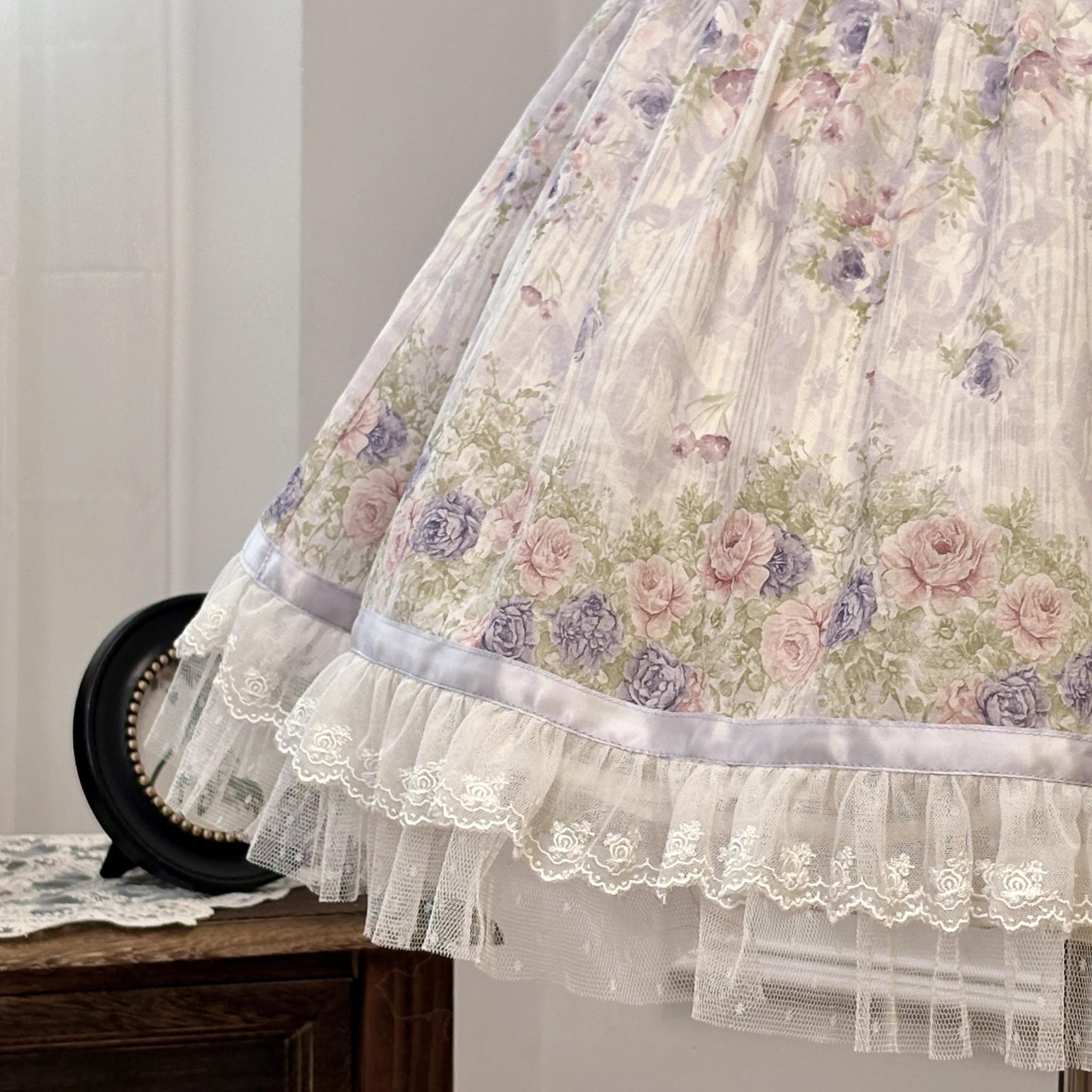 Yuri's Garden - Classic Floral Printed Lolita Dress with Lace 45541:852323