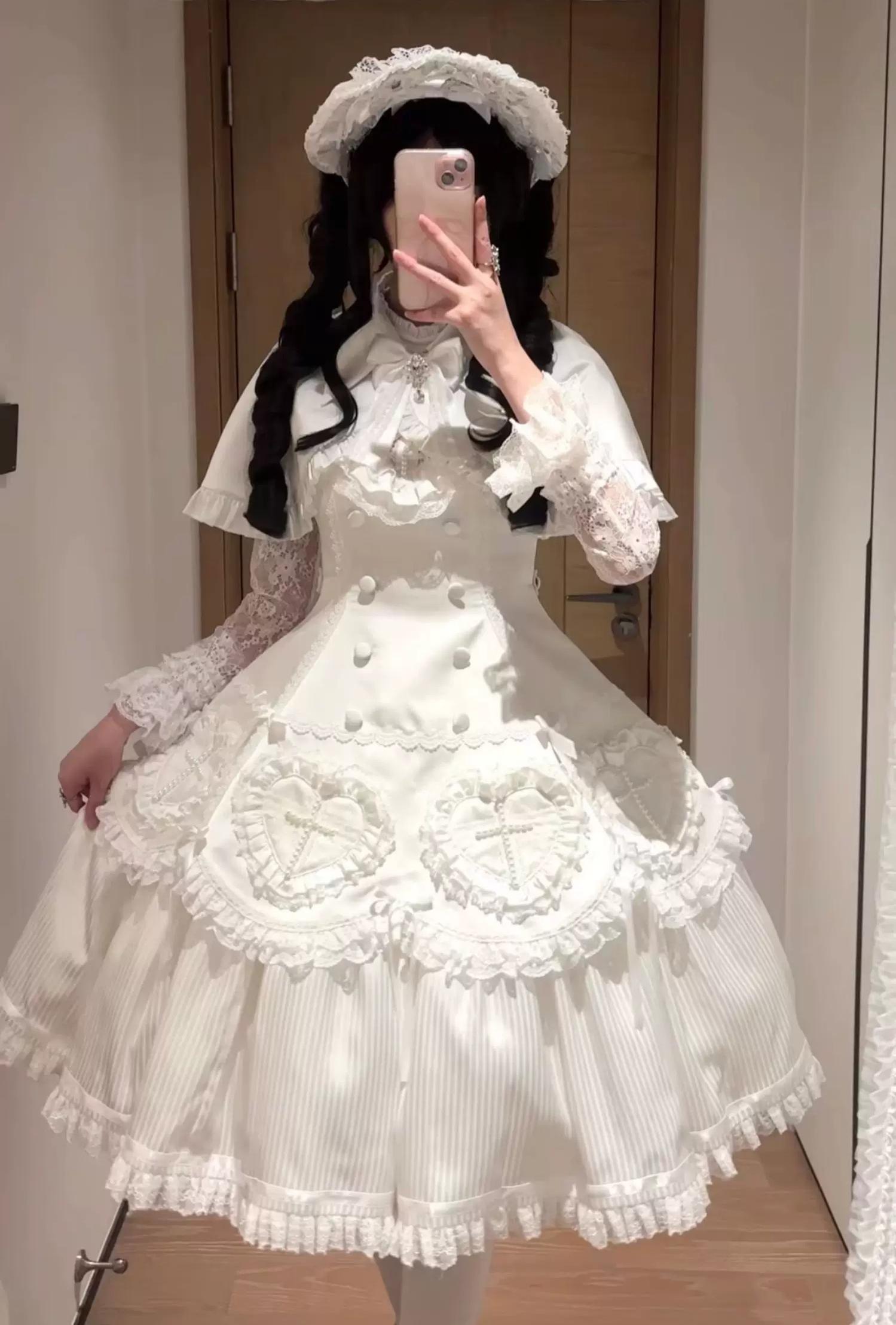 Nocthymn Cross - Gothic Lolita OP Dress with Pearled Cross, Detachable Sleeves 45813:863447