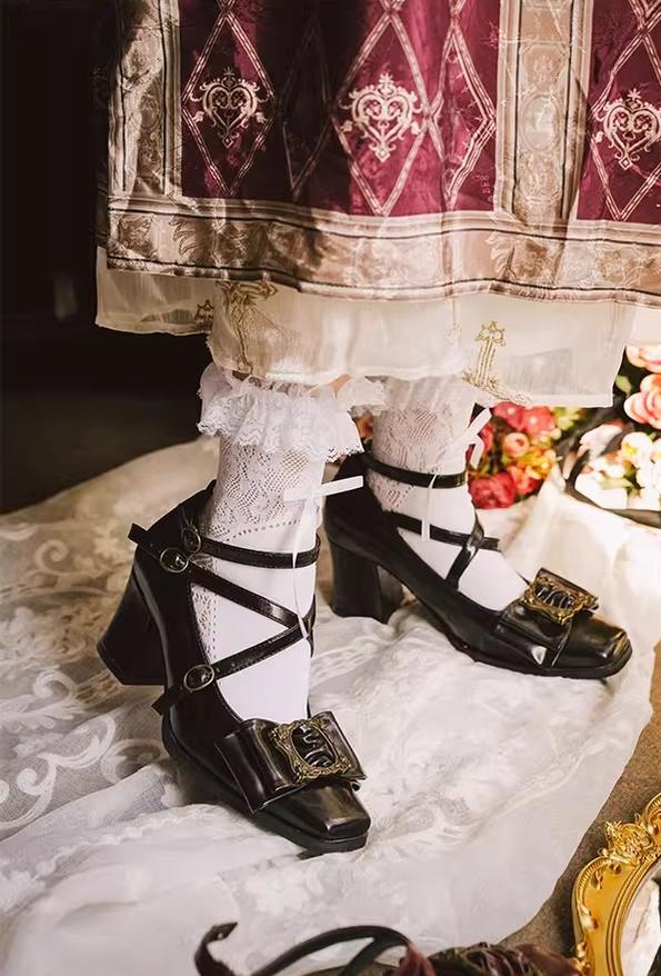 MODO~Frame Cocoa~Elegant Mid-Heel Lolita Shoes With Square Toe 42944:767199