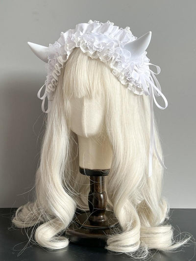 MAID~Gothic Lolita Halloween KC Devil Horn Hairband Customizable Color White x White  