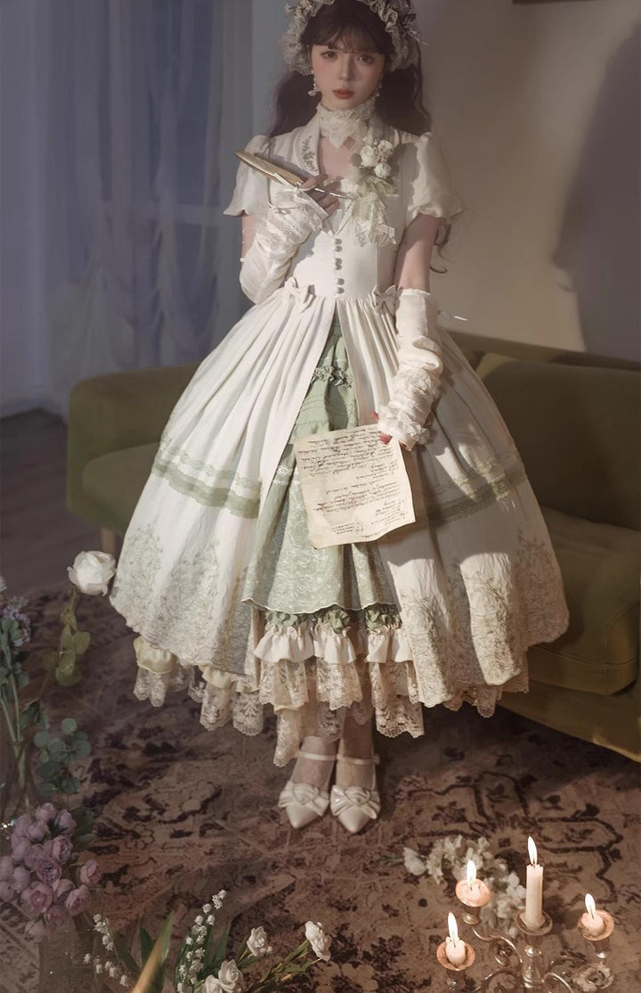 ZJstory~14-line Poem Set~Classic Lolita Separate Dress Set Tiered Ruffles Skirt