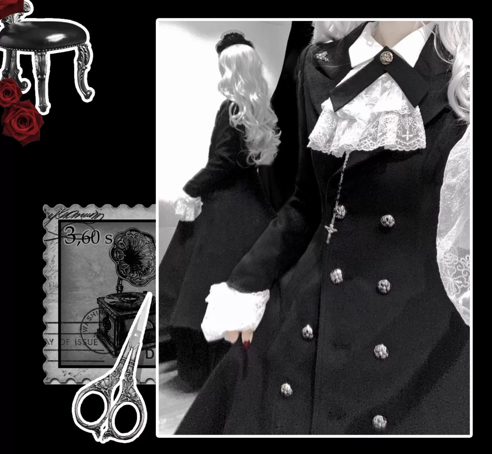 Nightingale Girl - Downfall Dawn - Gothic Lolita Black Double-Breasted Coat 43930:789799